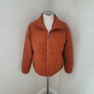 Merrell Womens Burnt Orange Quilted Puffer Jacket Full Zip Mock Neck Size Medium